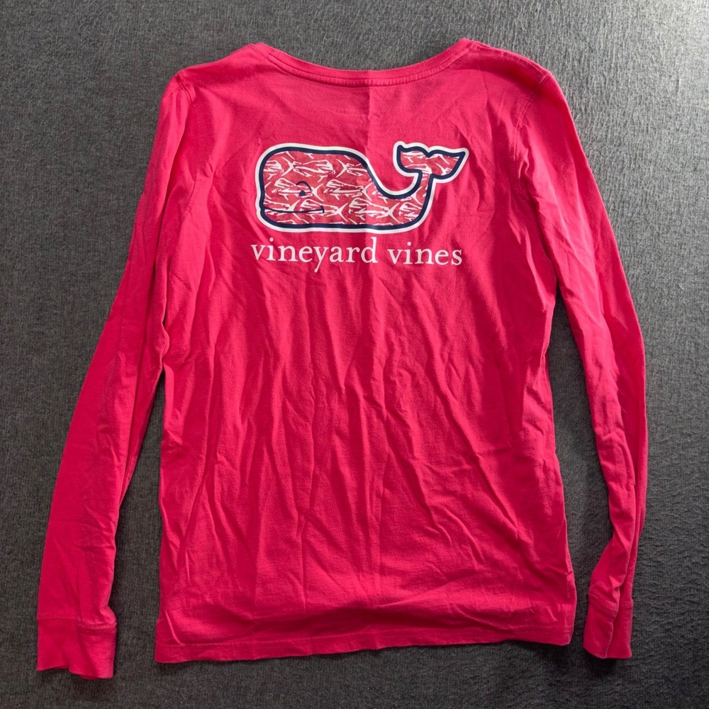 Vineyard Vines Pink Long Sleeve Whale Pocket Graphic Tee Shirt Small